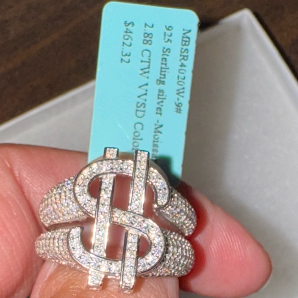 Moissanite 925 Sterling Silver $ Ring Size 9